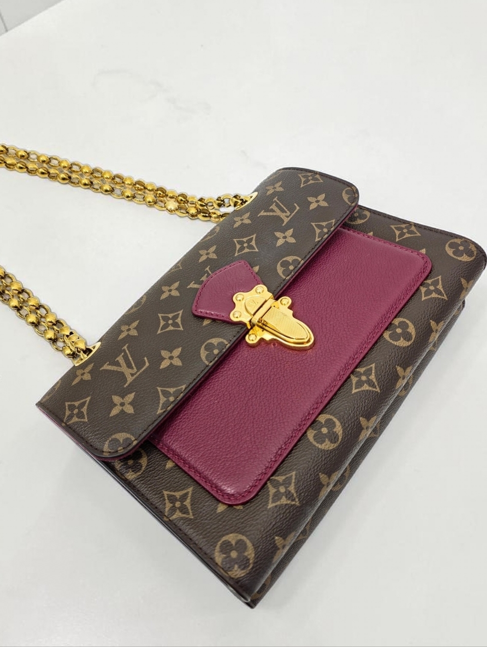 Louis Vuitton Victoire Monogram Chain Flap Bag Burgundy Purple Crossbody Bag - Picture 11 of 17